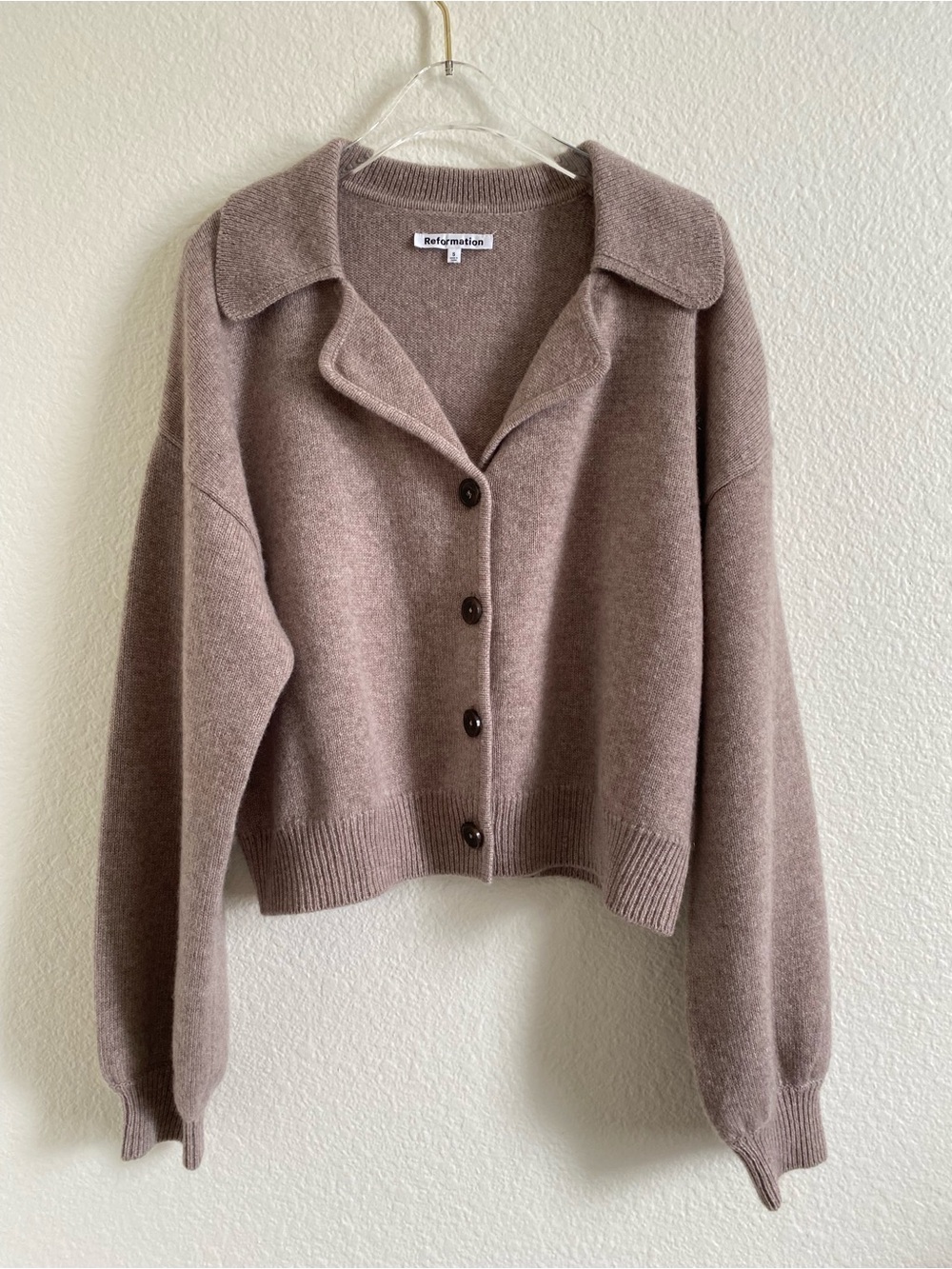 Reformation Cashmere Benny Cardigan Oatmeal - Picture 2 of 5